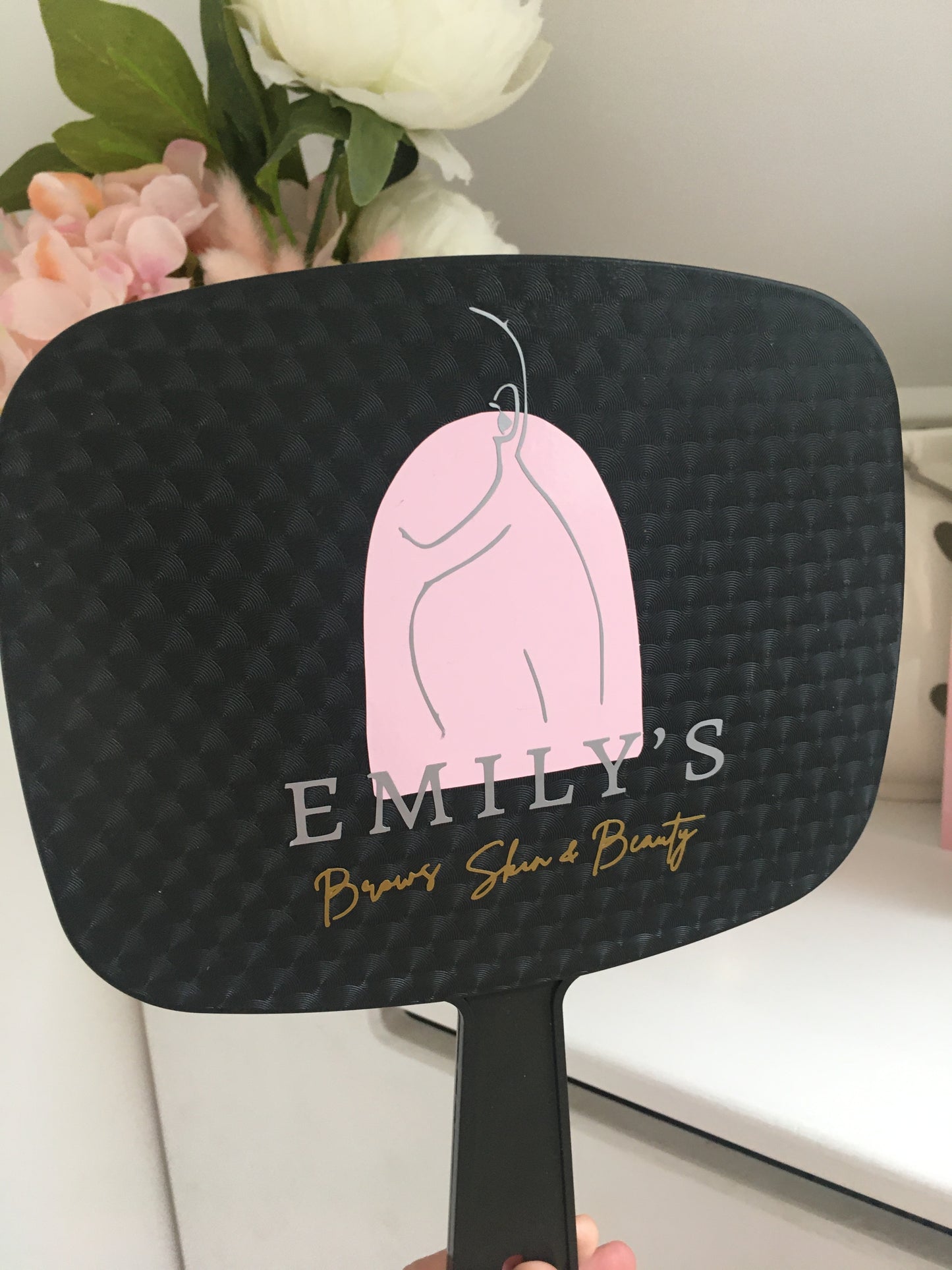 Large Handheld Mirror with Logo